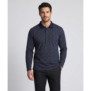 Austin Reed London Men's XL Navy Blue Mercerized Cotton Geometric L/S Polo Shirt